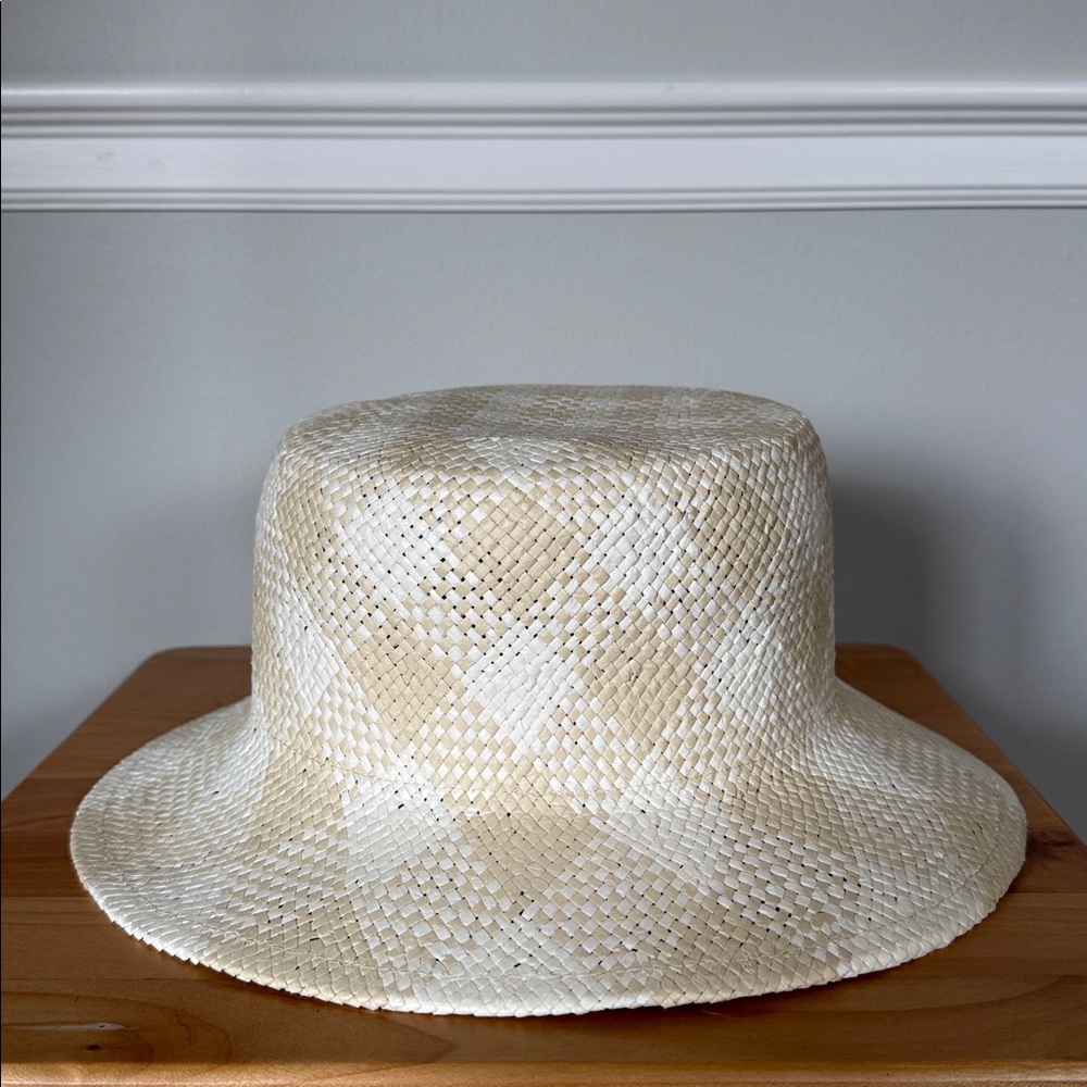 NWT J.Crew Factory Ivory & Beige Gingham Checkered Bucket Hat Size Med / Large